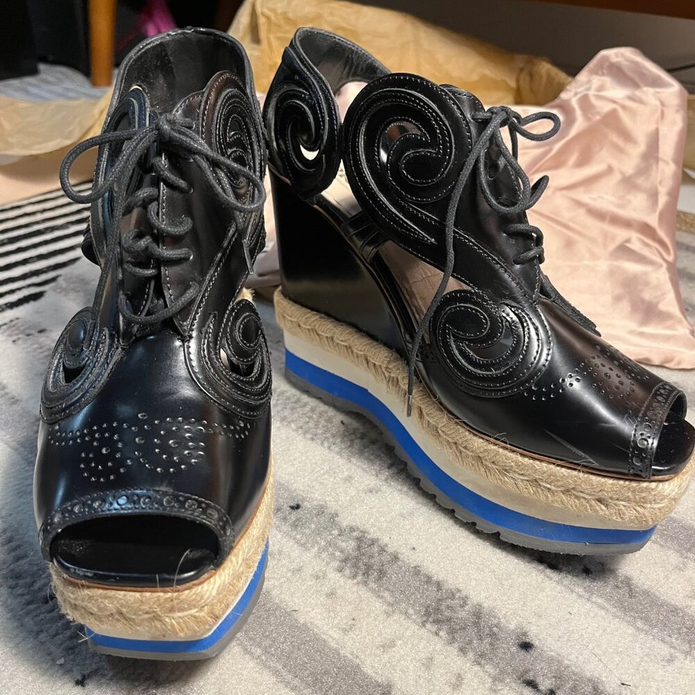 Prada Baroque Platform Brogue Heels